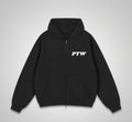 PTW Essential Zip Hoodie in Jet Black - front view , black zip-up streetwear hoodie