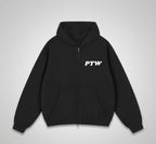 PTW Essential Zip Hoodie in Jet Black - front view , black zip-up streetwear hoodie