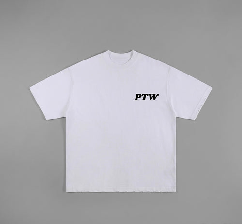PTW Wave Tee in White - front view, minimalist white streetwear tee