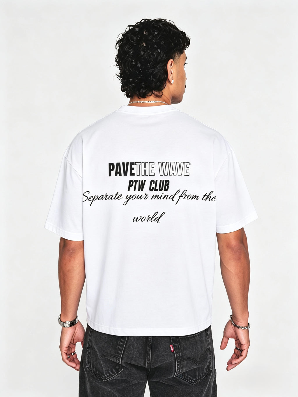 PTW Wave Tee White - detail shot, wave graphic streetwear essential