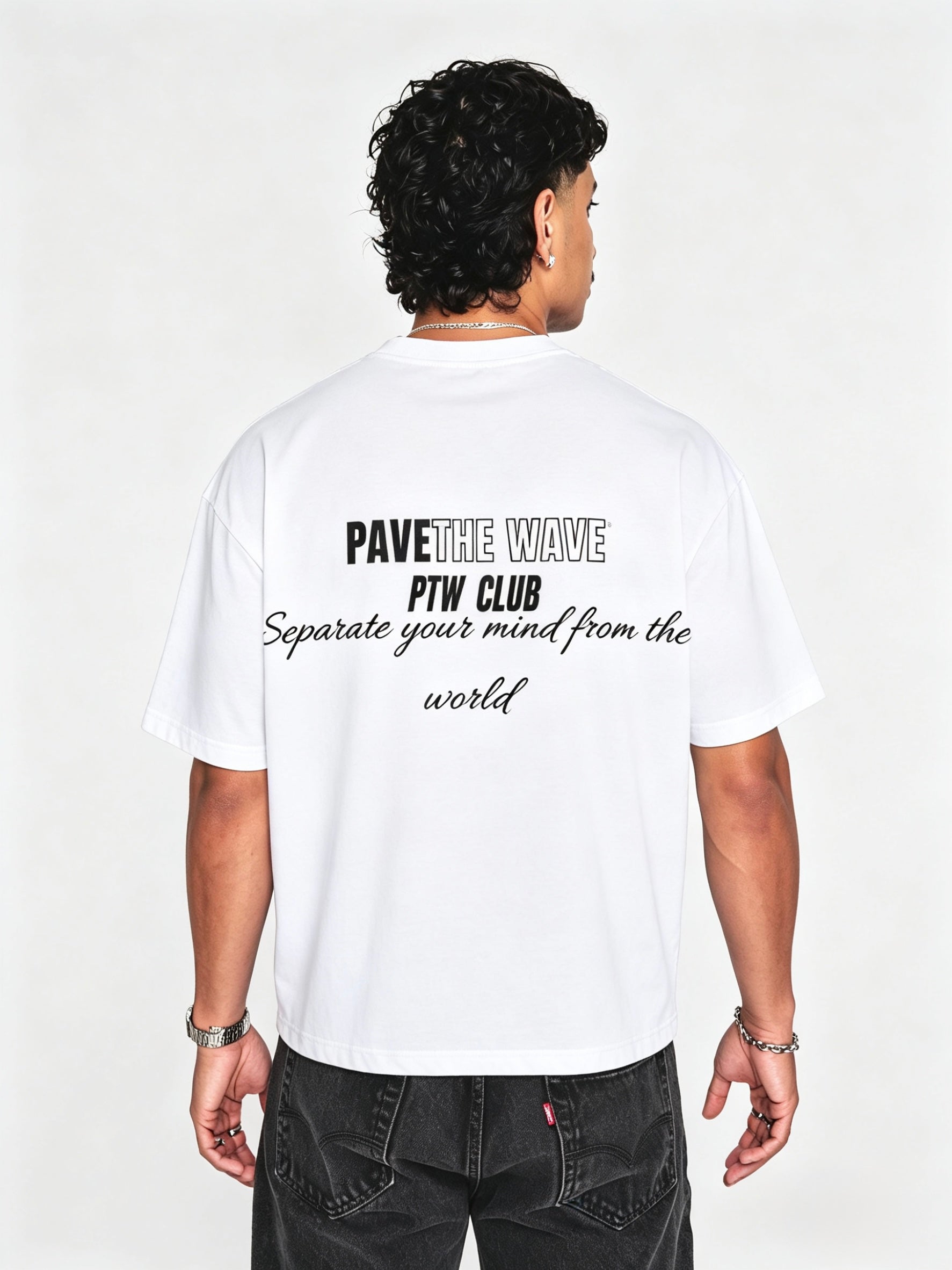 PTW Wave Tee White - detail shot, wave graphic streetwear essential