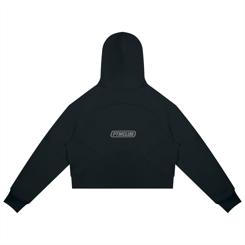 PTWCLUB Form Cropped Zip Hoodie — Black back view