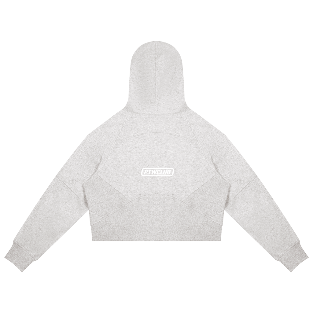 PTWCLUB Form Cropped Zip Hoodie — Cold Grey back view
