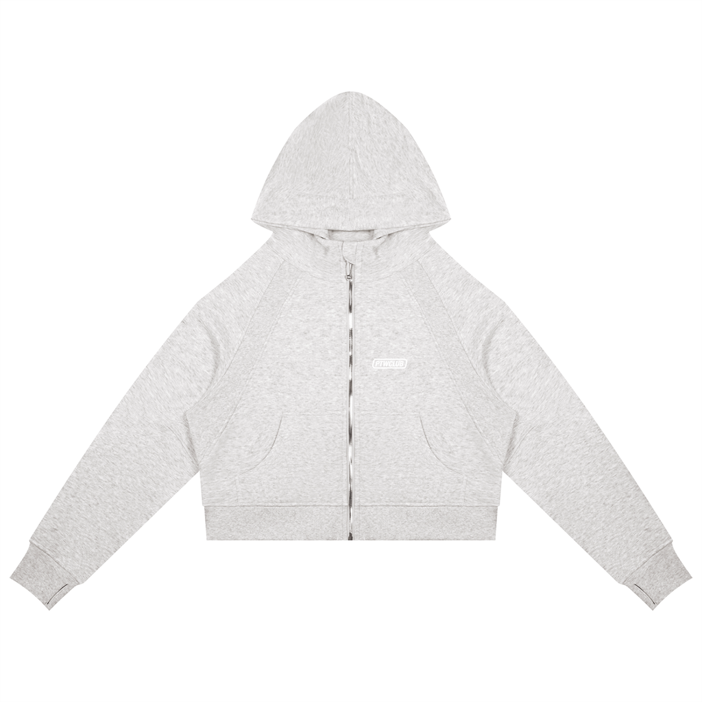PTWCLUB Form Cropped Zip Hoodie — Cold Grey front view