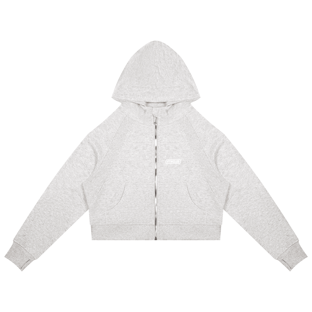 PTWCLUB Form Cropped Zip Hoodie — Cold Grey front view