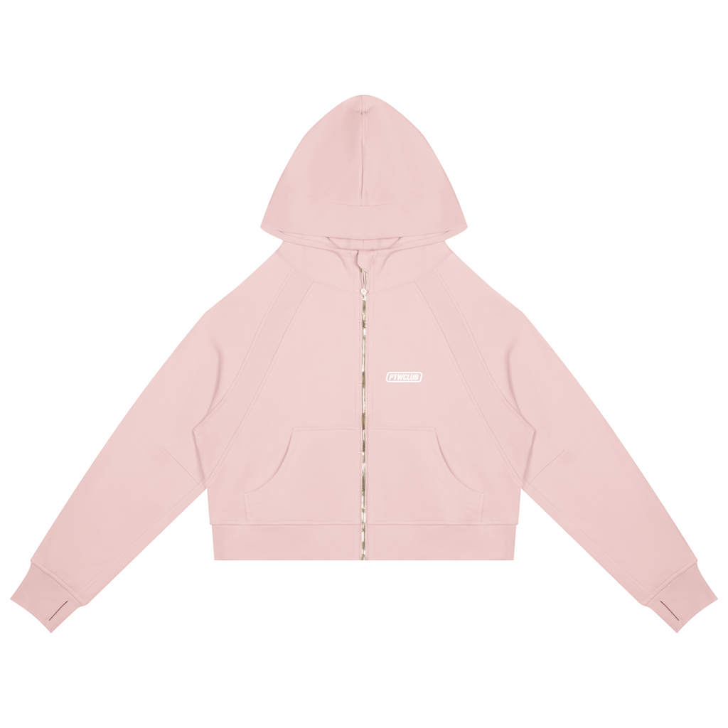 PTWCLUB Form Cropped Zip Hoodie — Light Pink front view