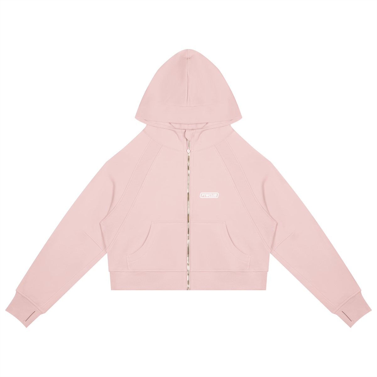 PTWCLUB Form Cropped Zip Hoodie — Light Pink front view