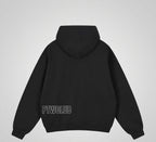 PTW Essential Zip Hoodie in Jet Black - back view, minimalist black hoodie