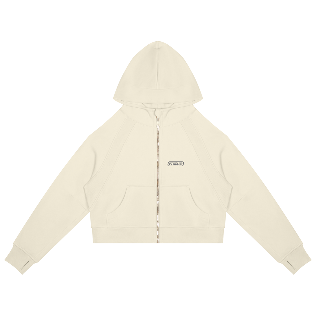 PTWCLUB Form Cropped Zip Hoodie — Mild Apricot front view