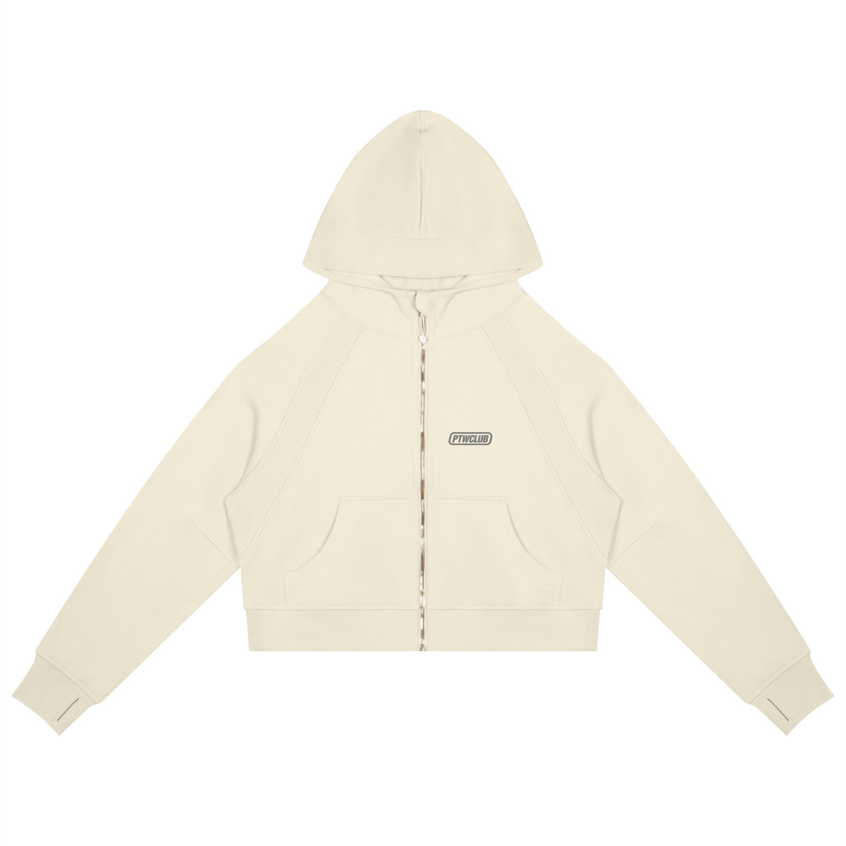 PTWCLUB Form Cropped Zip Hoodie — Mild Apricot front view