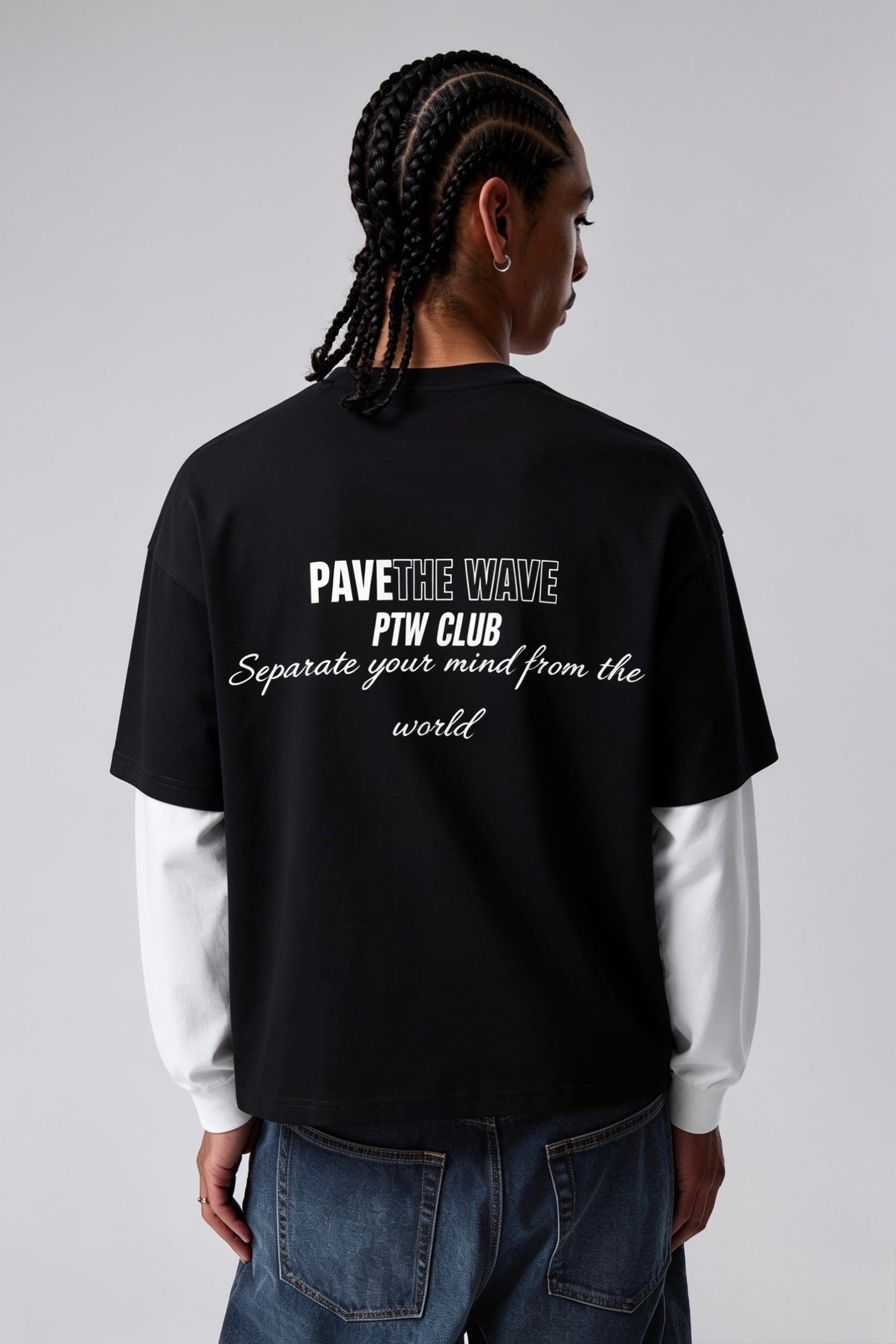  PTW Double Layered Tee - detail shot, double layer construction streetwear