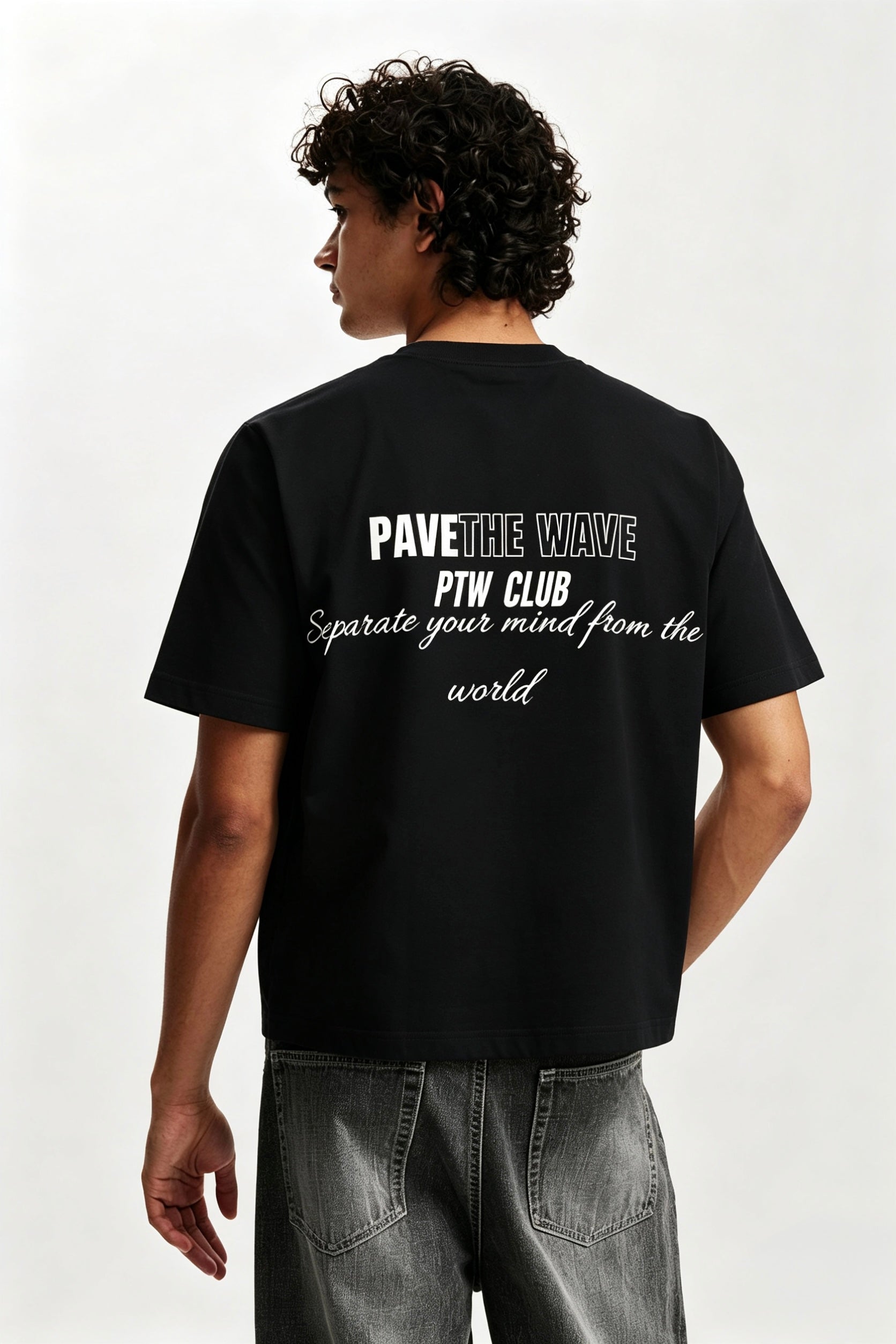 PTW Signature Tee Jet Black - detail close-up, premium cotton streetwear