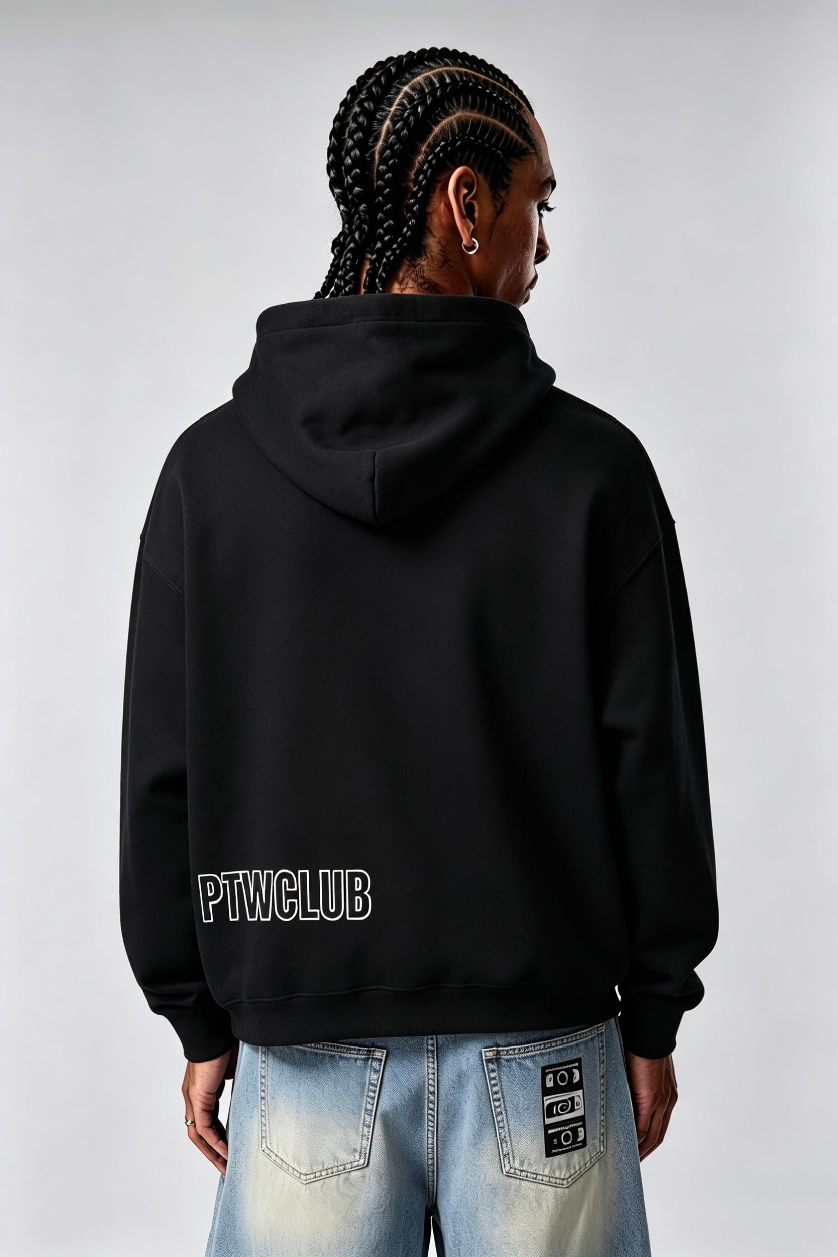 PTW Essential Zip Hoodie Jet Black - detail shot, zip closure and fit