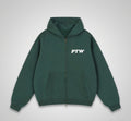 PTW Essential Zip Hoodie in Forest Green - front view, green zip-up streetwear hoodie
