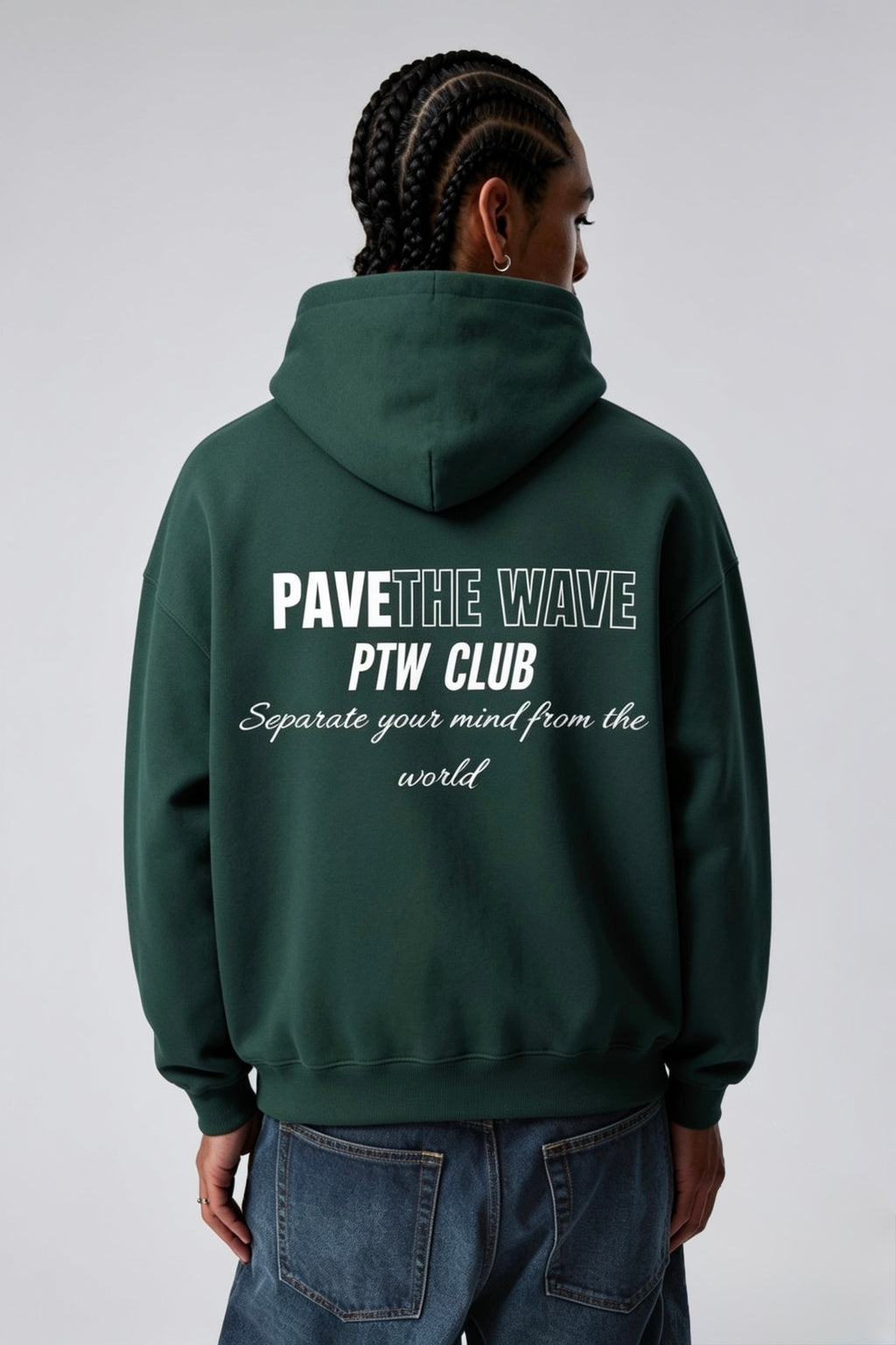  PTW Essential Zip Hoodie Forest Green - detail shot, relaxed fit green hoodie