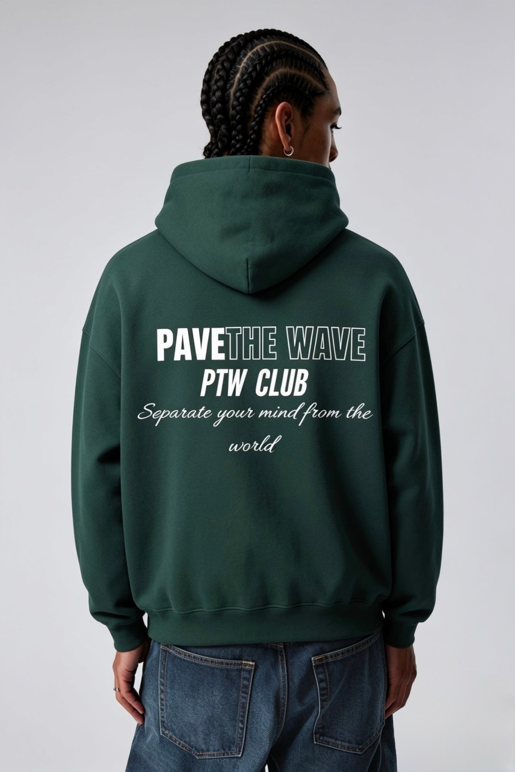  PTW Essential Zip Hoodie Forest Green - detail shot, relaxed fit green hoodie