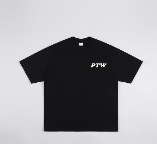 PTW Signature Tee in Jet Black - front view, minimalist black streetwear tee