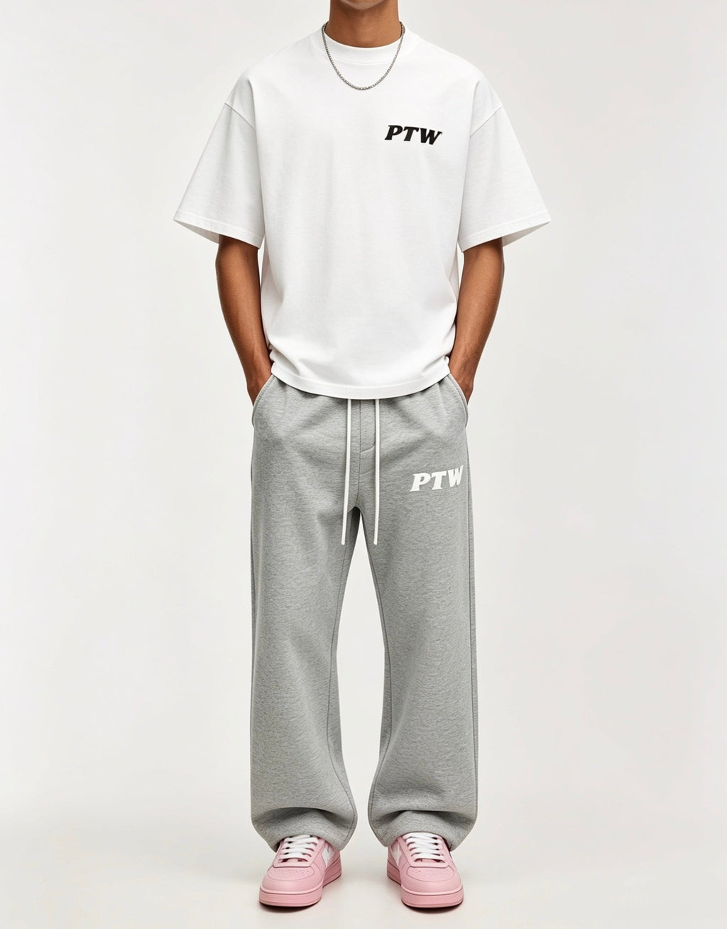  PTW Essential Straight Leg Sweatpants Steel Grey - detail shot, straight leg grey trousers