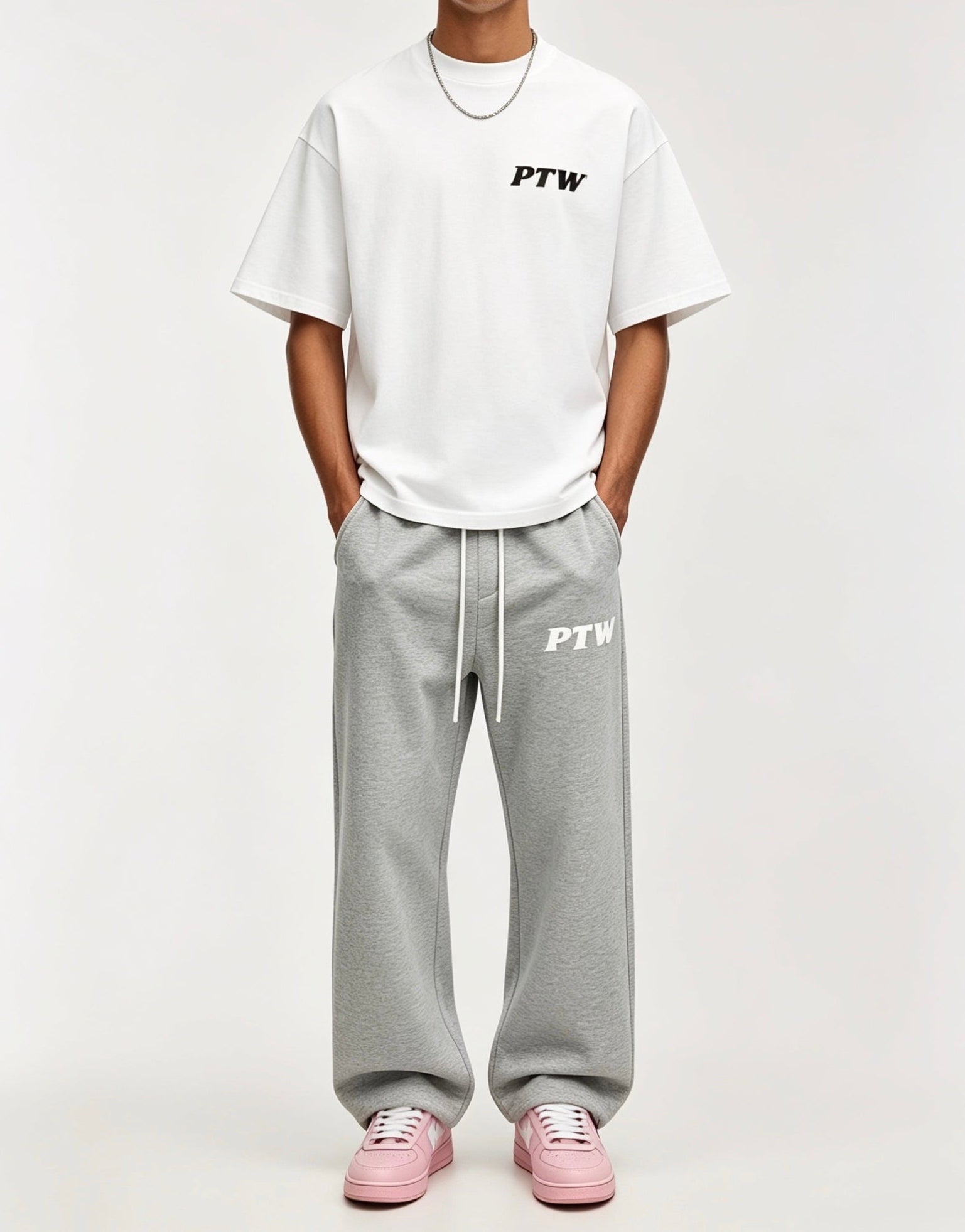  PTW Essential Straight Leg Sweatpants Steel Grey - detail shot, straight leg grey trousers