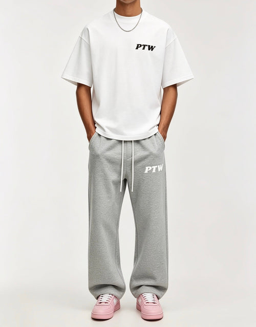  PTW Essential Straight Leg Sweatpants Steel Grey - detail shot, straight leg grey trousers
