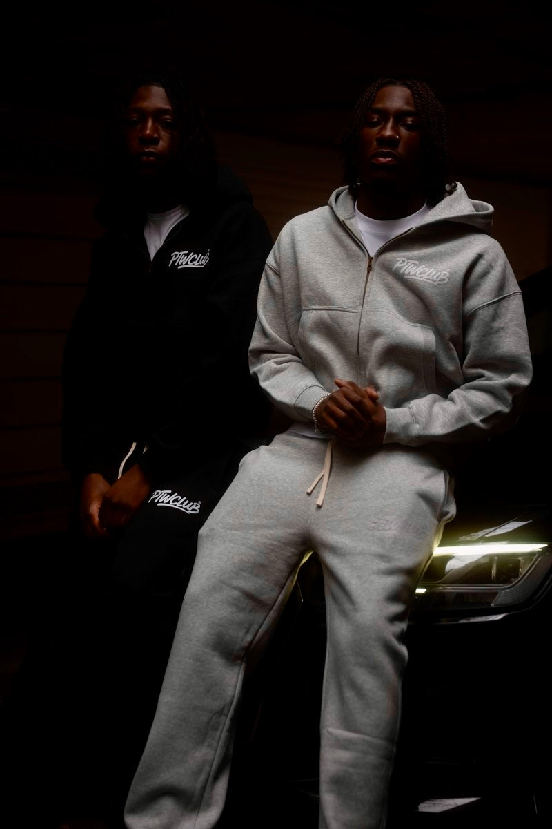 PTW Essential Zip Hoodie — Heather Grey / White Logo