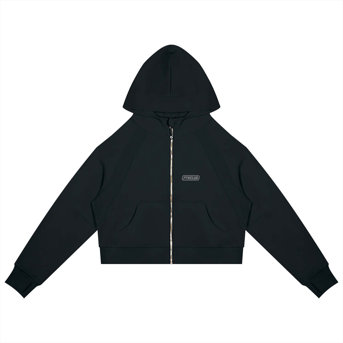 PTWCLUB Form Cropped Zip Hoodie — Black front view