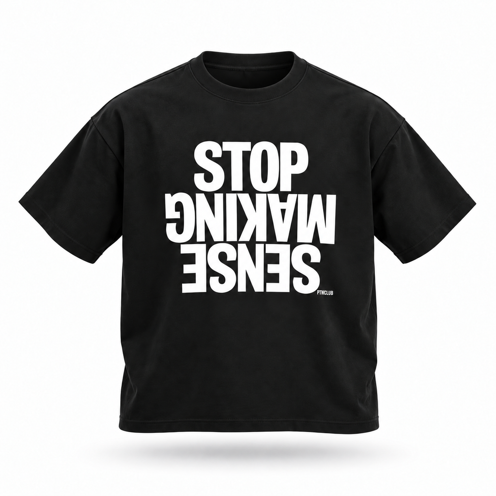 STOP MAKING SENSE Boxy Tee — Sky Blue / Black floating garment front view
