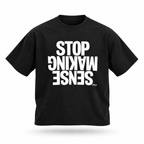 STOP MAKING SENSE Boxy Tee — Sky Blue / Black floating garment front view