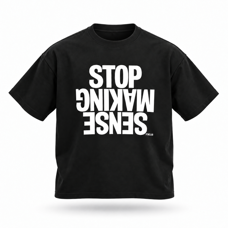 STOP MAKING SENSE Boxy Tee — Sky Blue / Black floating garment front view
