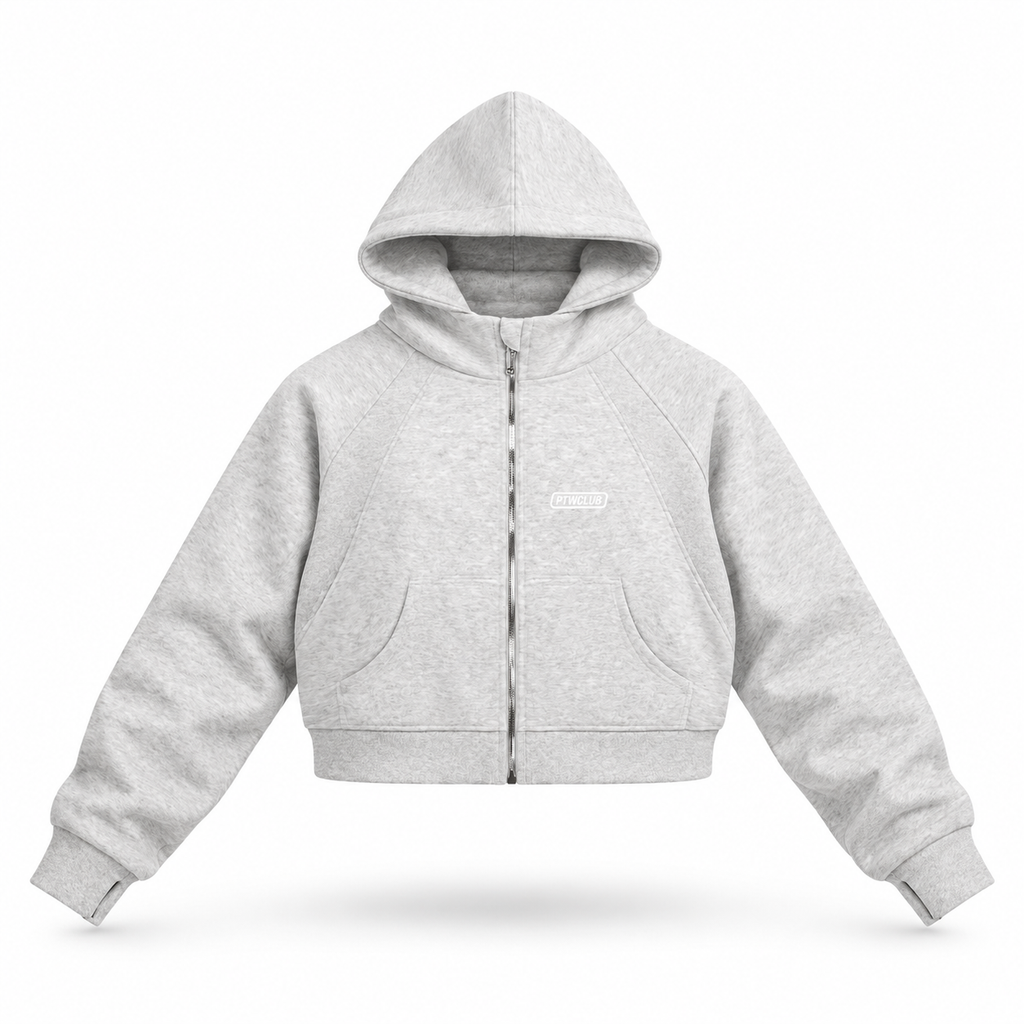 PTWCLUB Form Cropped Zip Hoodie floating garment front view