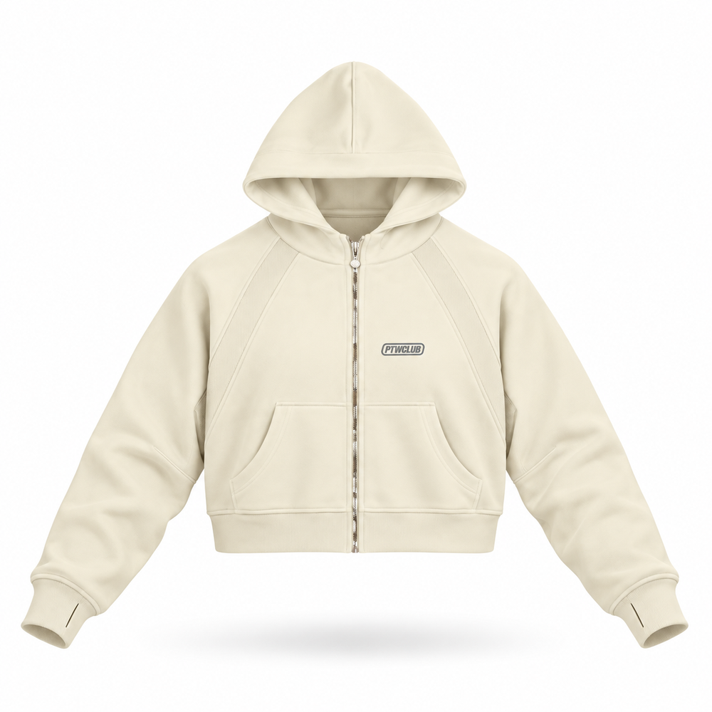 PTWCLUB Form Cropped Zip Hoodie floating garment front view
