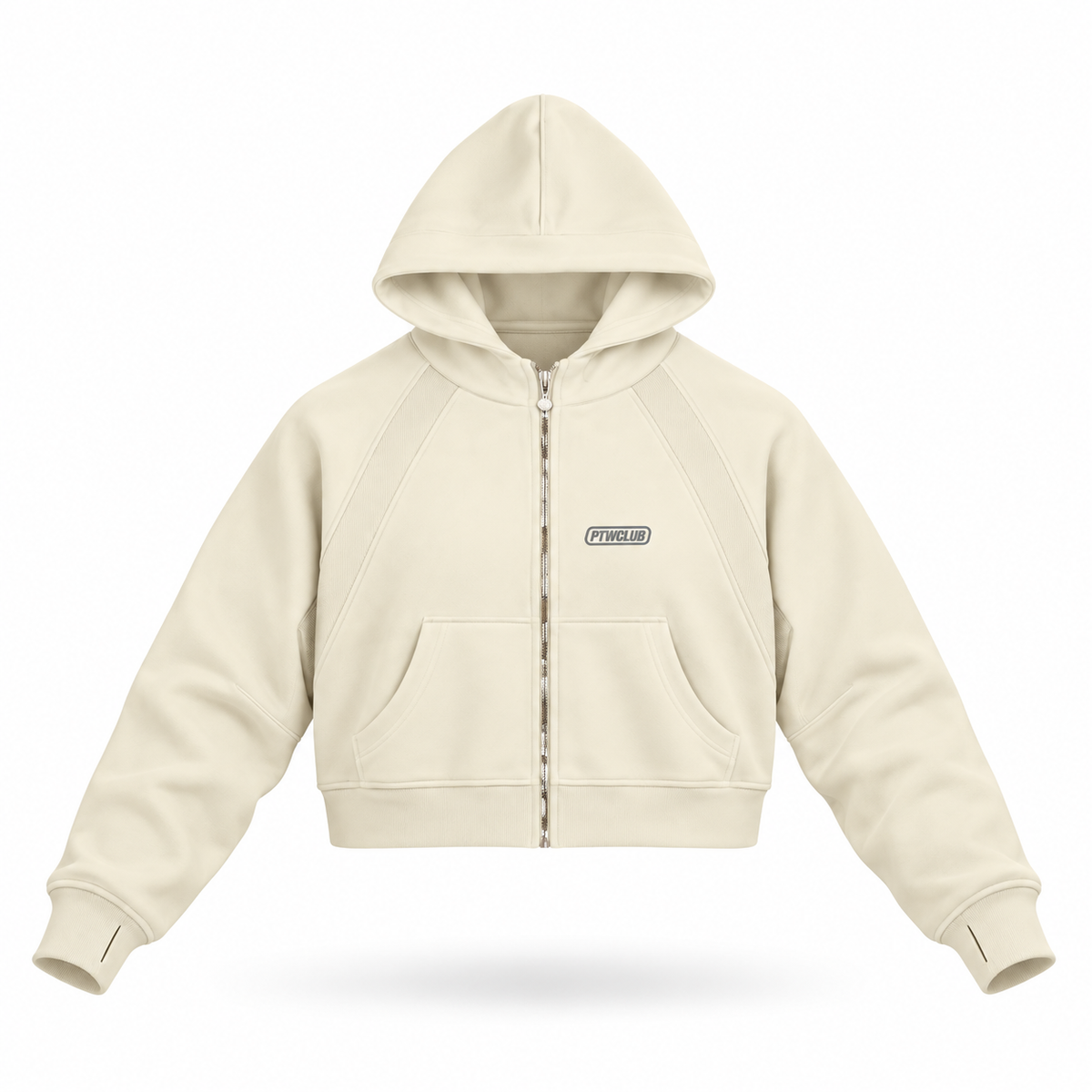 PTWCLUB Form Cropped Zip Hoodie floating garment front view