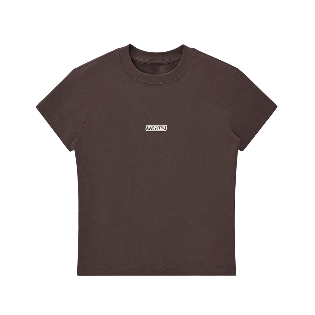 PTWCLUB Bodycon Crewneck T-Shirt — Brown front view