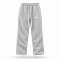 Floating front view of PTW Essential Straight-Leg Sweatpants in Heather Grey with a white PTWCLUB thigh logo