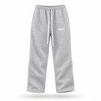 Floating front view of PTW Essential Straight-Leg Sweatpants in Heather Grey with a white PTWCLUB thigh logo