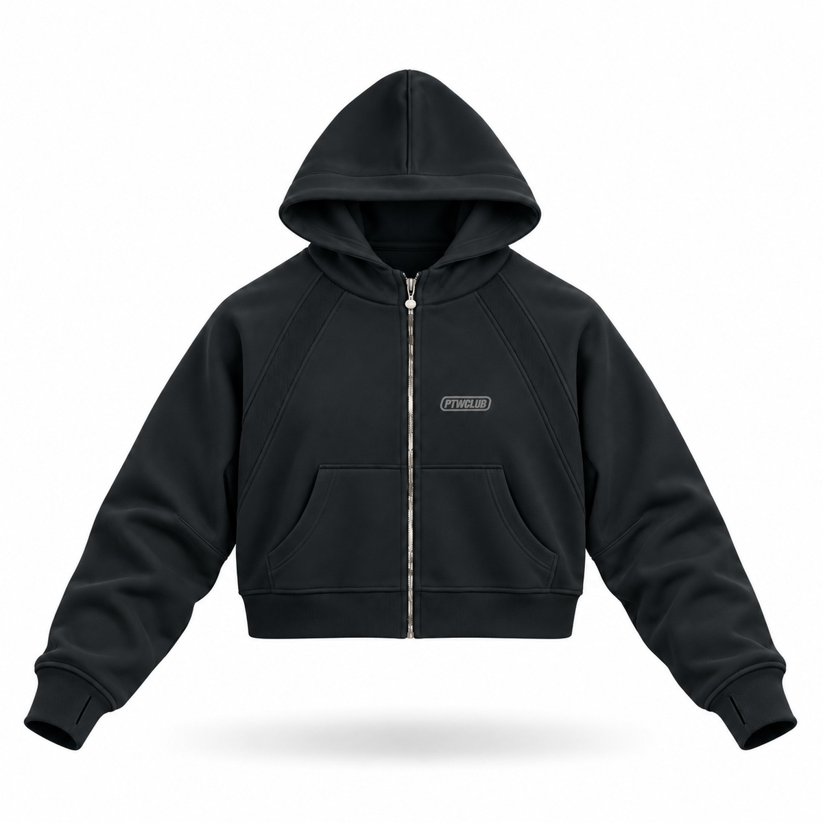 hoodie black floating garment front view