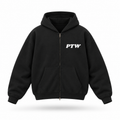 PTW Essential Zip Hoodie — Jet Black floating garment front view
