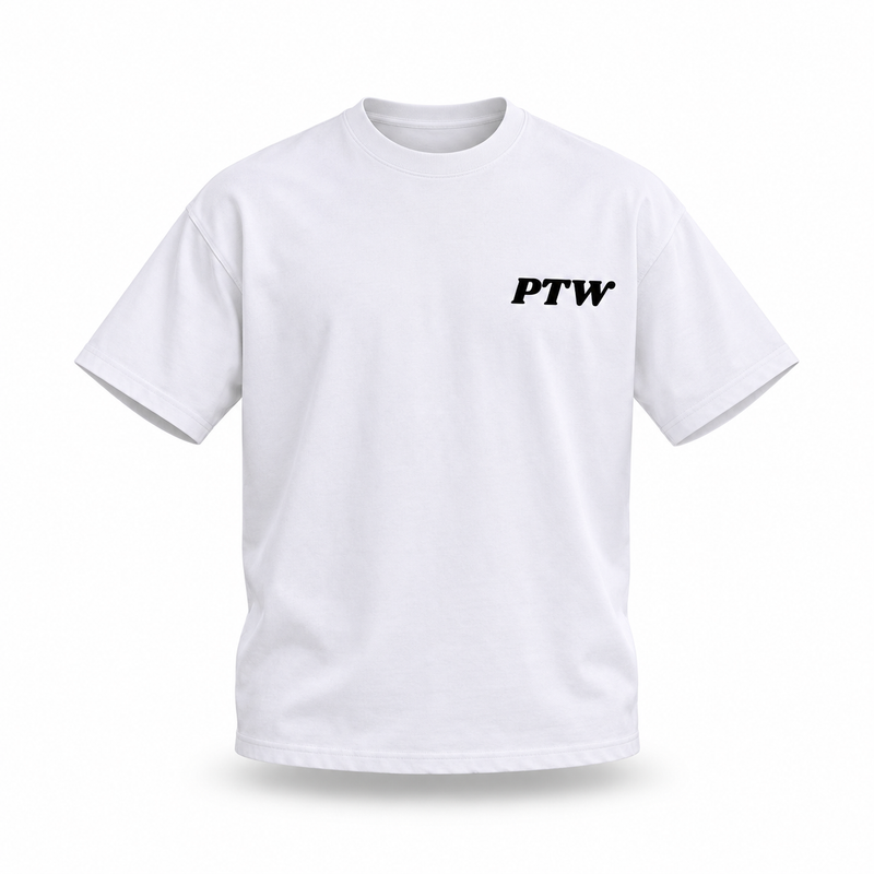 PTW Wave Tee — White floating garment front view