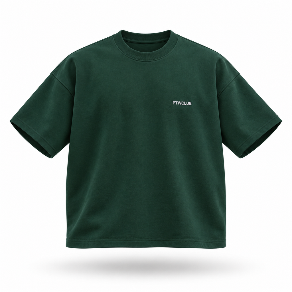 PTWCLUB boxy tee floating front — dark-green
