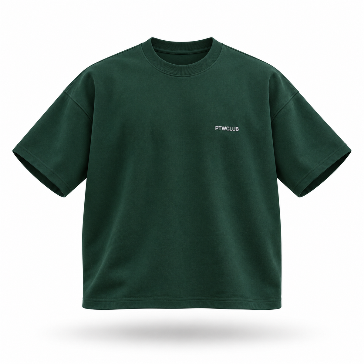 PTWCLUB boxy tee floating front — dark-green