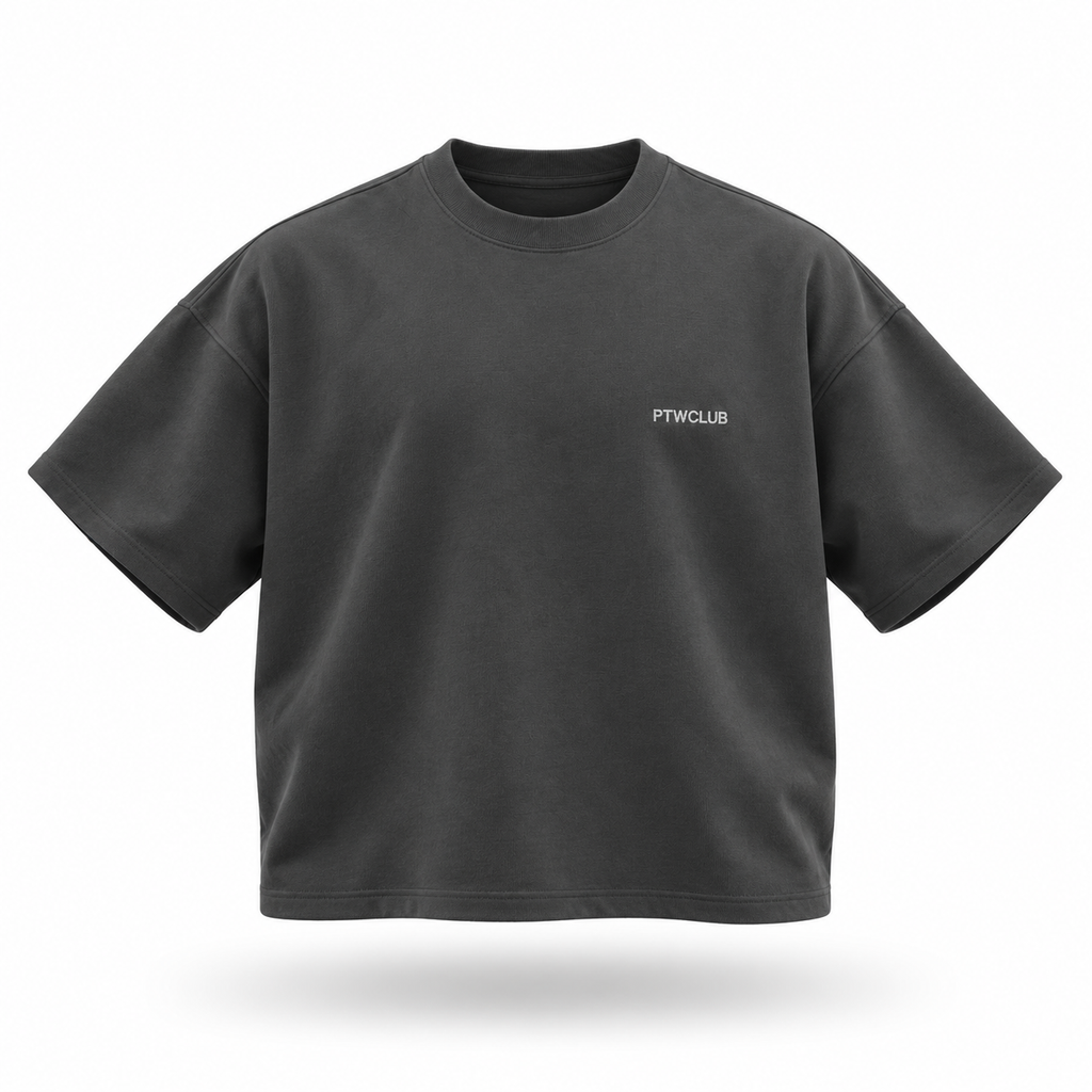 PTWCLUB boxy tee floating front — dark-grey