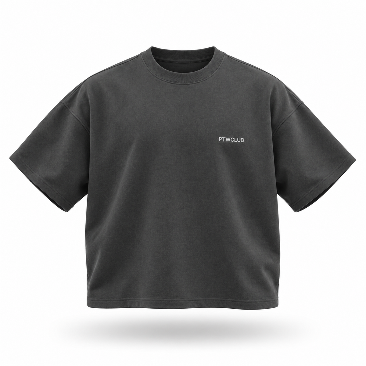 PTWCLUB boxy tee floating front — dark-grey