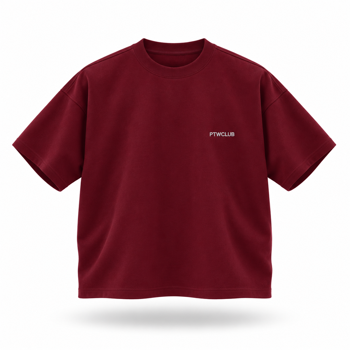 PTWCLUB boxy tee floating front — dark-red
