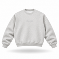 Floating front view of the PTWCLUB Signature Boxy Crewneck in Heather Grey with a tonal light-grey centre-chest script logo