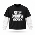 STOP MAKING SENSE Layered Tee — Black / White floating garment front view